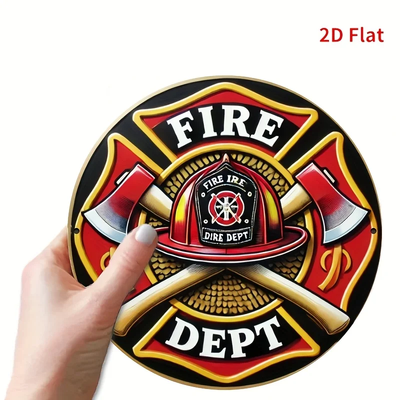 [2D Plane]1pc retro fire department logo, wooden wall-mounted decorative plaque, firefighter's badge, axe and fire engine design