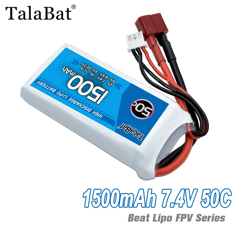 

Upgrade TalaBat 1500mAh 50C 7.4V Drones Lipo Battery For RC Helicopter Quadcopter FPV Racing Drone Parts With XT30/XT60/T Plug
