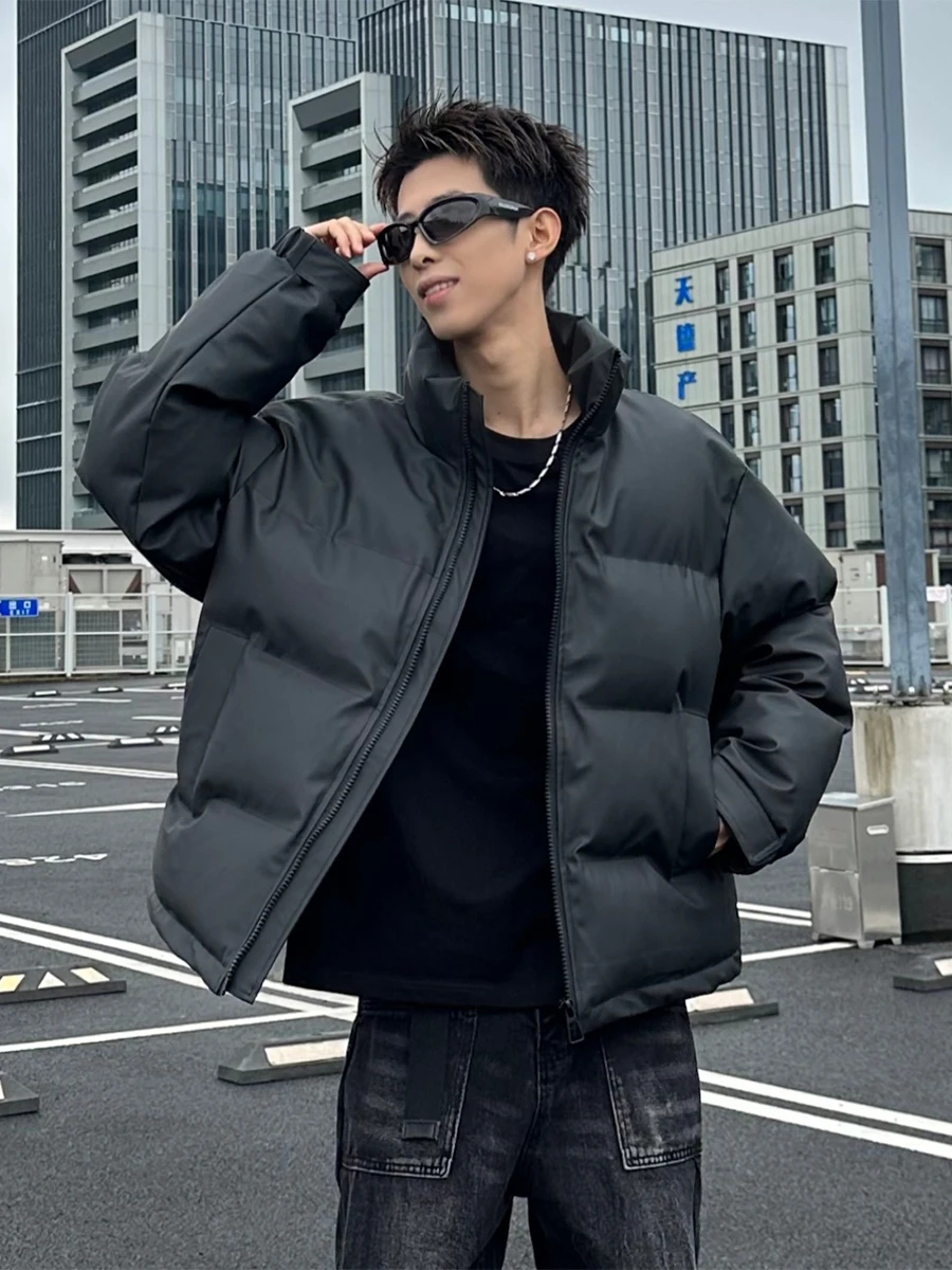 

Мужская зимняя куртка из искусственной кожи и хлопка в американском стиле, теплая, свободного кроя, с воротником-стойкой, модная, городская, повседневная