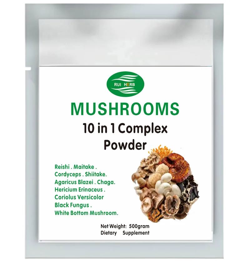 

10-в-1 органический экстракт гриба, 30% порошок полисахарида Рейши Коррицепс Майтаке Шиитаке Agaricus**