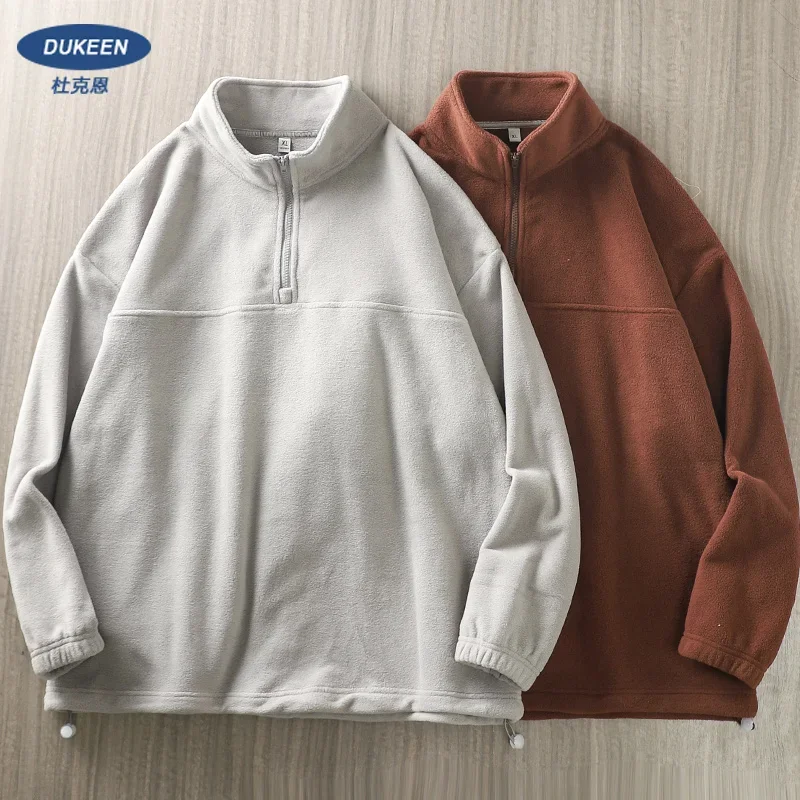 

Dukeen гладкое флисовое мужское пальто с длинными рукавами и половиной молнии, зимняя утепленная базовая блузка, повседневная куртка для мужчин, спортивный пуловер