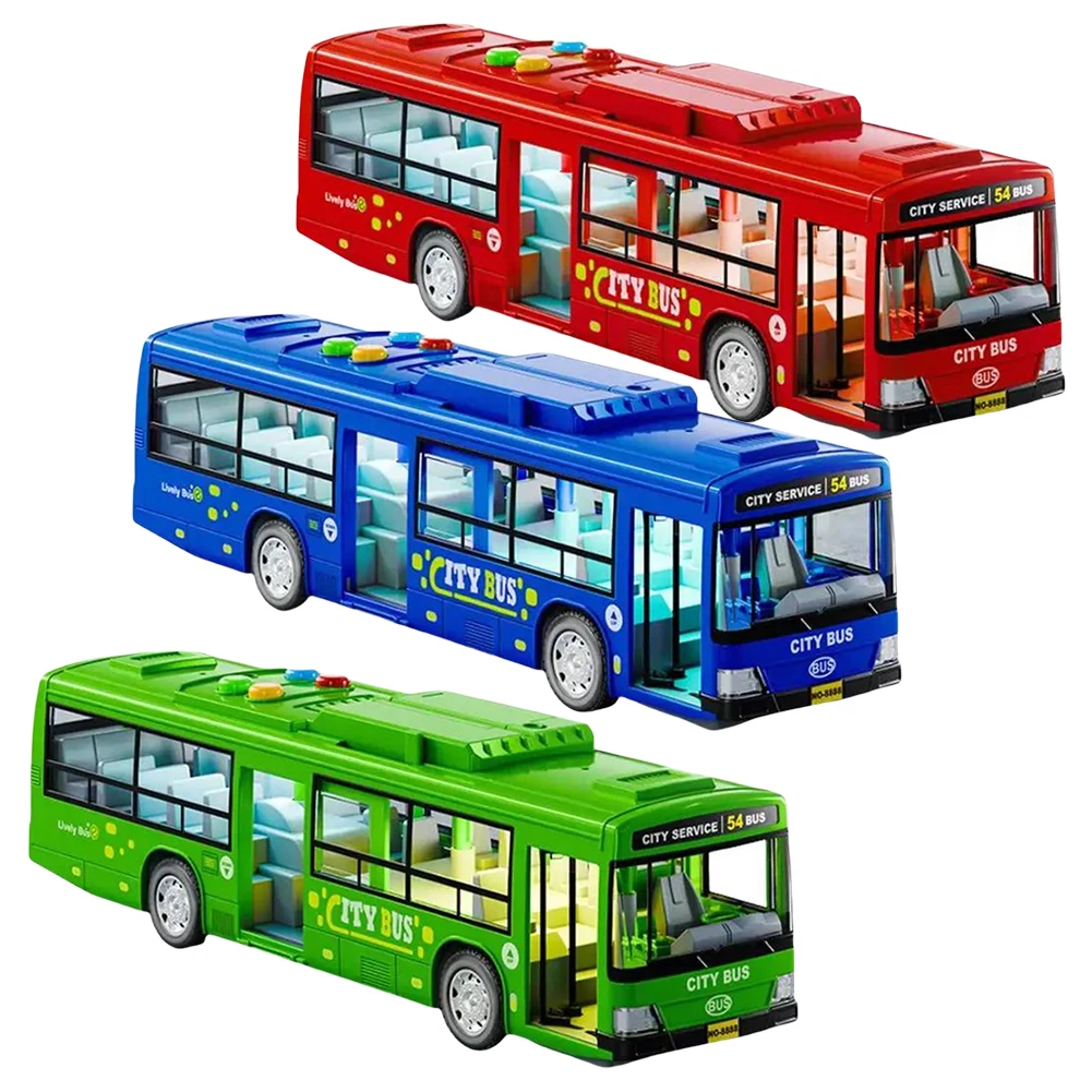 Electric City Bus Toy Educational Play Vehicles Toy Openable Door Battery-Operated Car Model Toy Interactive for Boys Girls