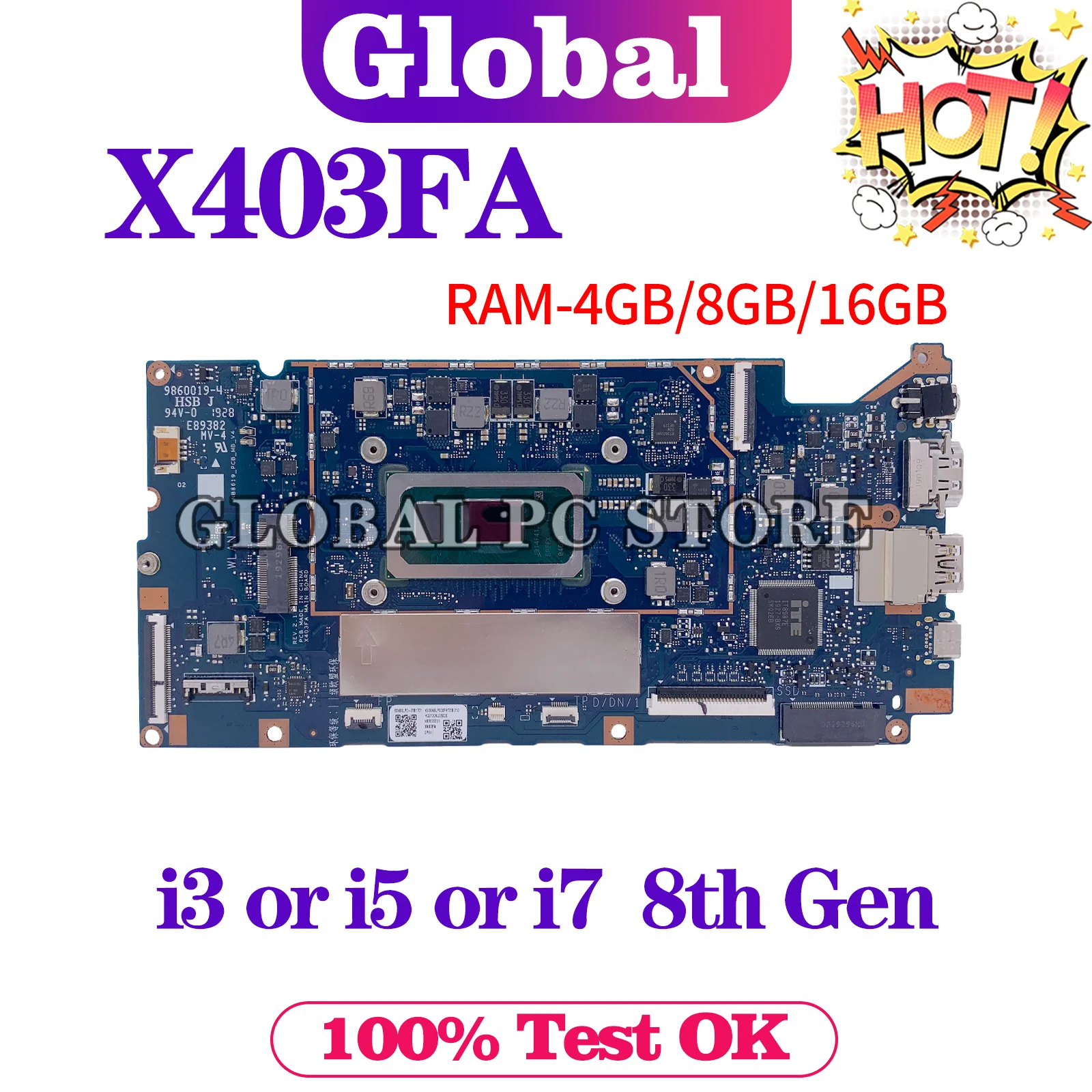 

KEFU Notebook X403FA Mainboard For ASUS VivoBook X403F X403 L403FA L403FAC X403FAC Laptop Motherboard I3 I5 I7 4G or 8G or 16G