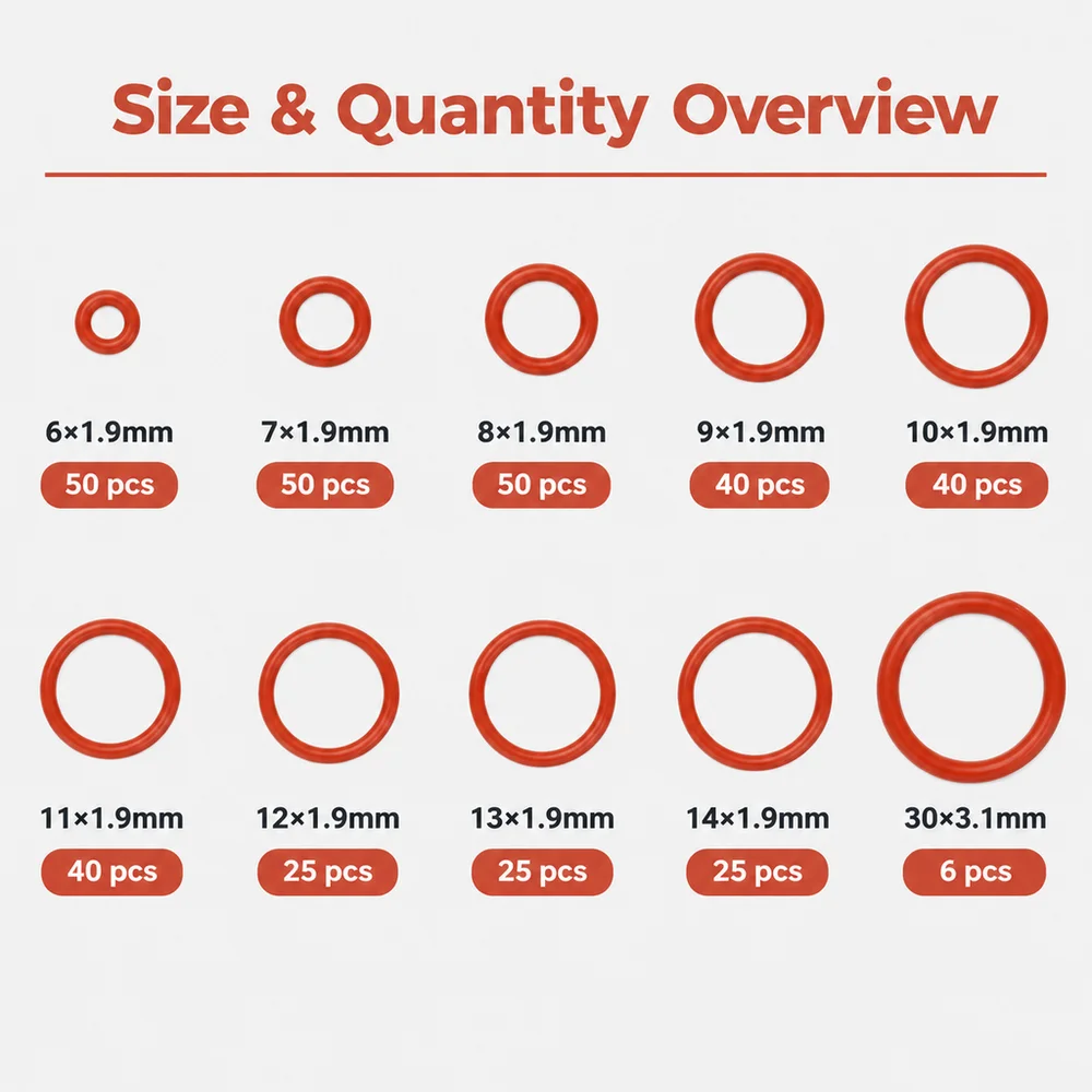 351PCS Silicone O Ring Assortment Kit Oil Resistant Heat Proof Seal for Auto Repair Shaft Use 0-150C