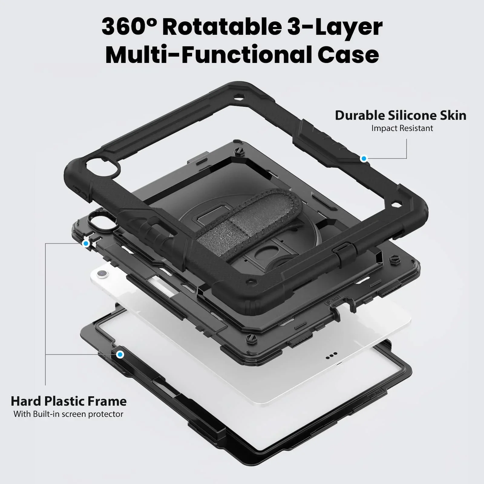 For iPad (A16) 11th Air 11 Air 13 M3  (2025) - Heavy Duty Protective Cover with Screen Protector, Shoulder Strap & Pencil Holder