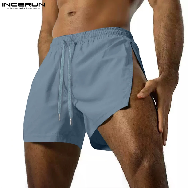 INCERUN Men Shorts Solid Color Drawstring Joggers Loose Men Bottoms Streetwear 2025 Split Summer Vacation Casual Male Shorts
