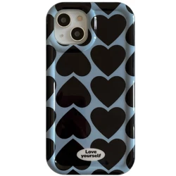 Chic INS Blue & Black Heart IMD Glossy Case for iPhone 15 14 13 Pro Max Plus Back Phone Cover for 12 11 Pro Max X XS MaxCapa