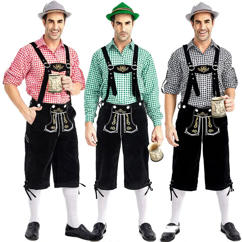 

German Festival Beer Male Cosplay Halloween Oktoberfest Costume Suspenders Shorts Man Bavarian Octoberfest Party Outfit Set