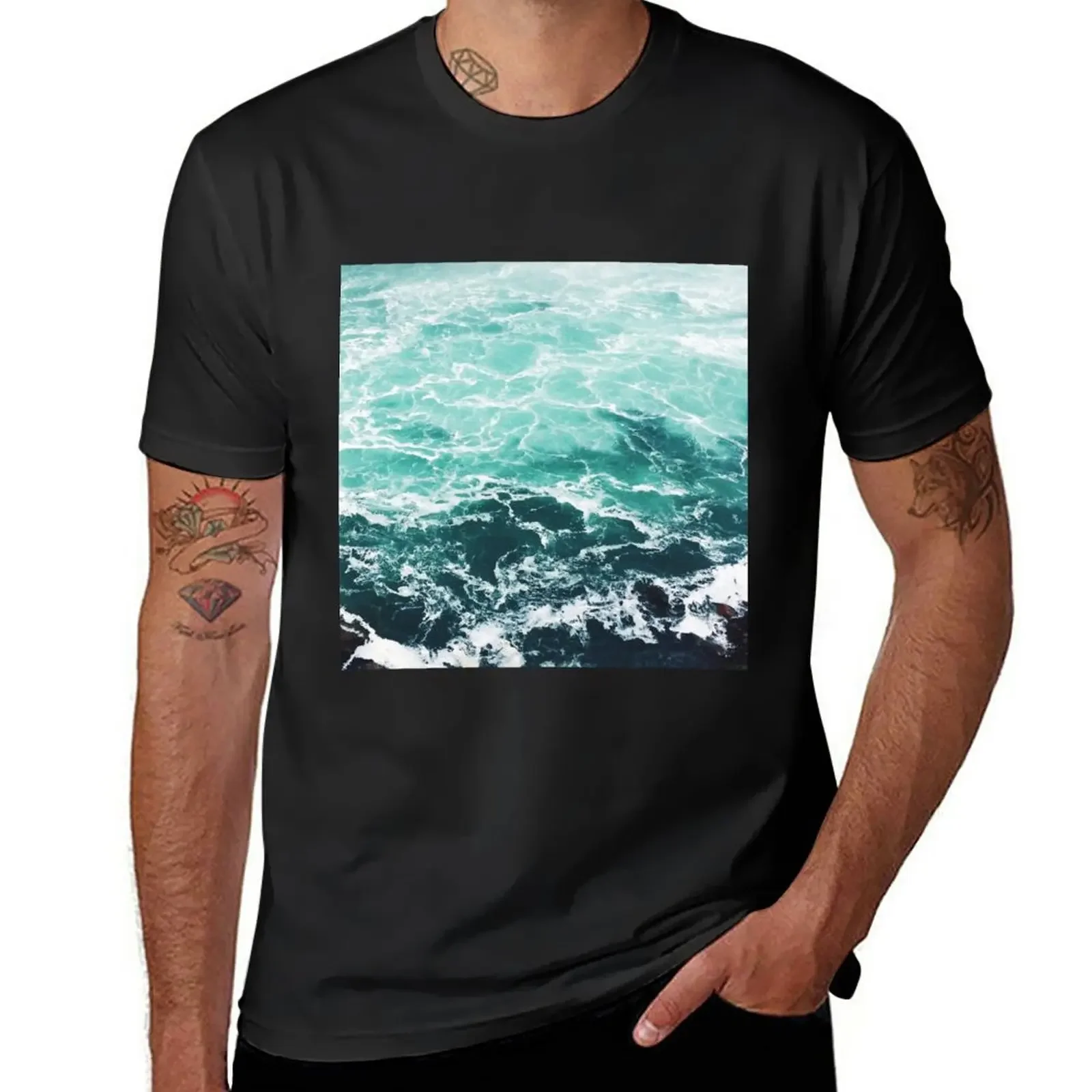 Blue Ocean Summer Beach Waves T-Shirt anime Aesthetic clothing plain black t shirts men