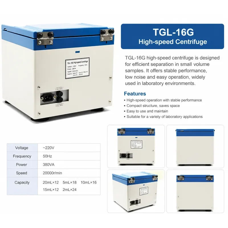 High Speed Centrifuge 16000rpm Laboratory Multi Use Stepless Speed Regulation for 0.2ml 0.5ml 1.5ml 5ml Tubes TGL-16G