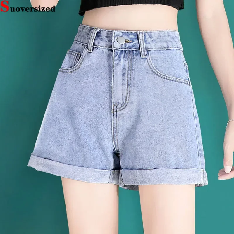 

Cuffs High Waist Short Jeans Korean Streetwear Summer Thin Baggy Shorts New Women Casual Vintage A-lined Denim Pantalones Cortos