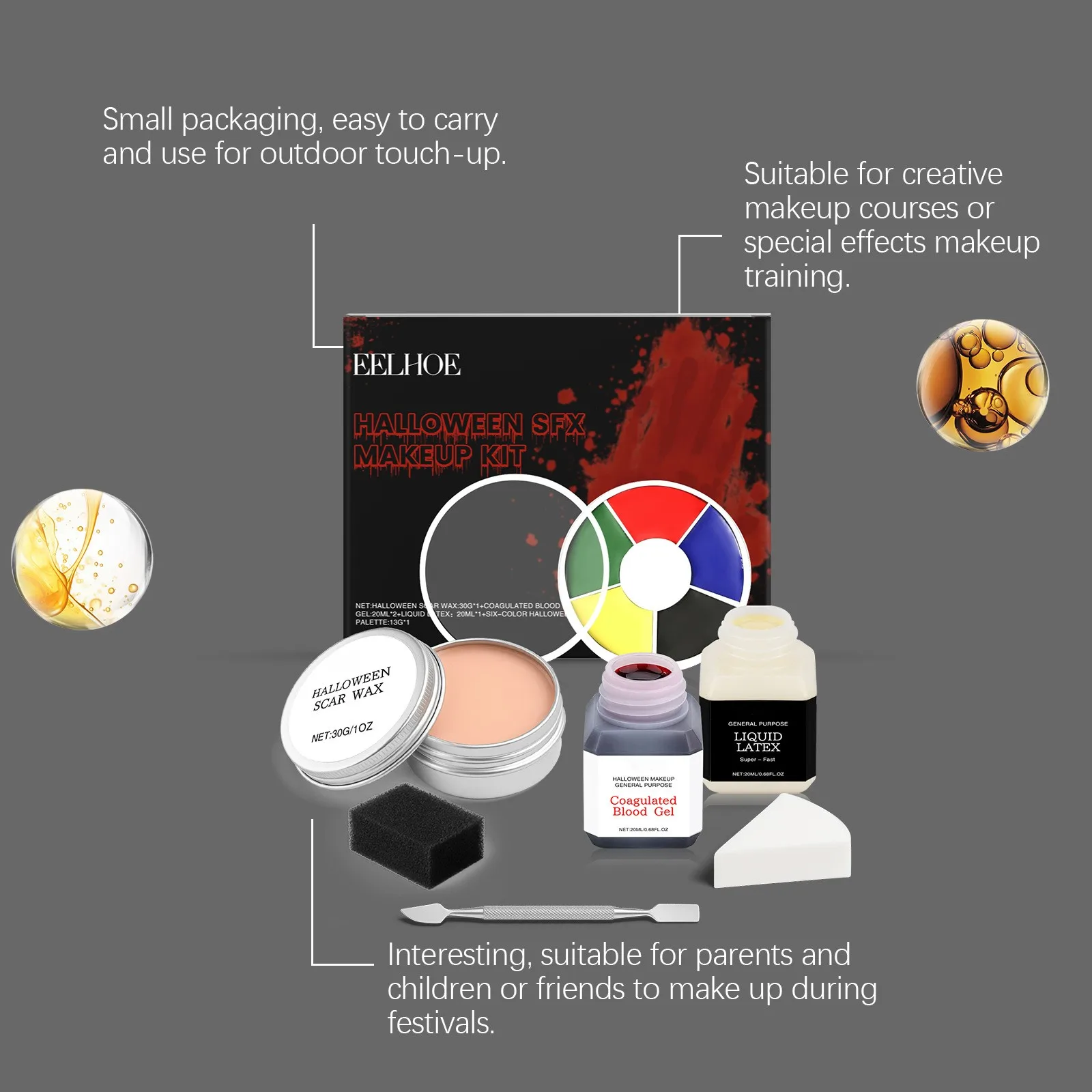 

Realistic Halloween Washable Special Effects Makeup Set Fake Blood Makeup Kit Sponge-Professional Special Effects Makeup Set