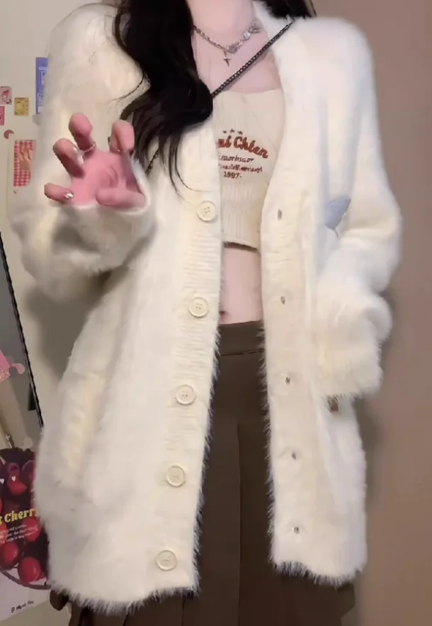 

Новый осенне-зимний кардиган из мохера, мягкий свободный свитер корейской версии для женщин