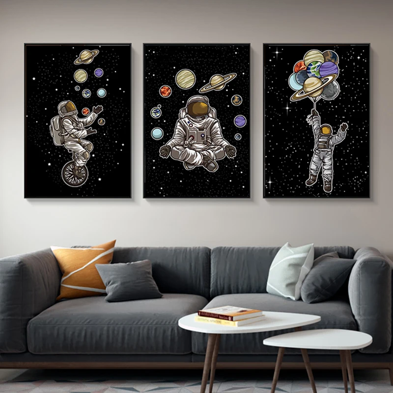 

3Pcs/Set Cartoon Space Pilot Canvas Poster Wall Art, Wall Decorative Paintings, Nordic Children's Room Nursery Home Decoration