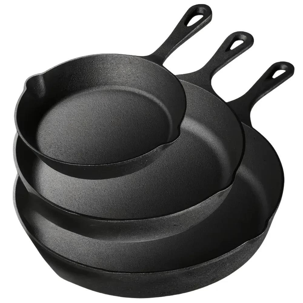 

3PCS Cast Iron Skillet Set (6/8/10 Inch), Pre-Seasoned Heavy-Duty Pans for Oven, Grill & Campfire, Non-Stick Even Heat