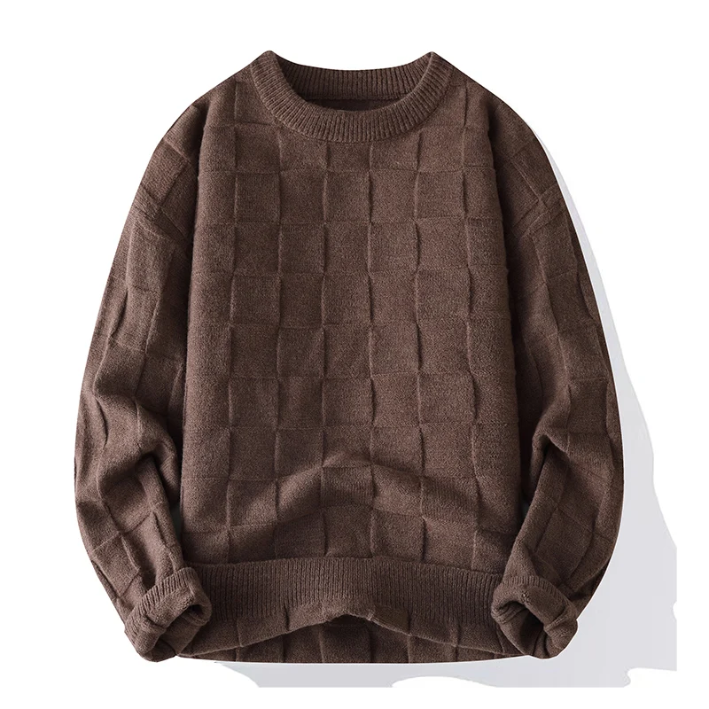 Single Road-suéter de gran tamaño con cuello redondo para hombre, suéteres a cuadros Y2K cálidos para invierno, Jersey coreano para hombre 2025