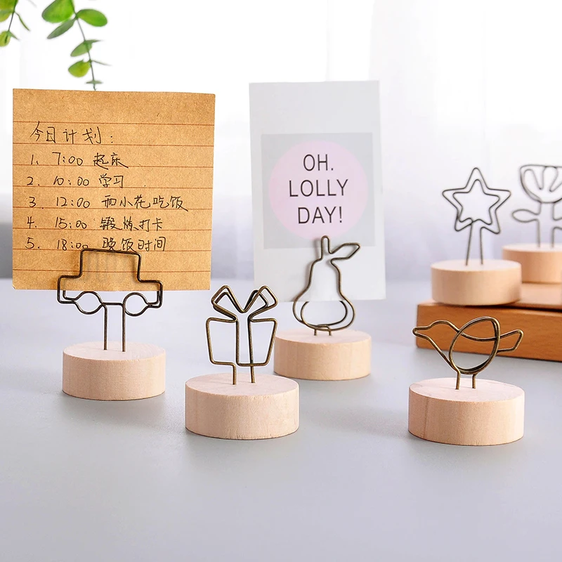 Cute Design Clamps Stand Round Wooden Holder Place Card Paper Clamp Desktop Decoration Table Numbers Holder Photos Clips