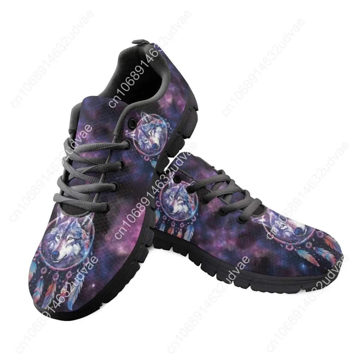 Galaxy Wolf Dream Catcher Print Ladies Lace-up Sneakers Casual Flat Shoes Wear Resistant Tennis For Women Mens Gift