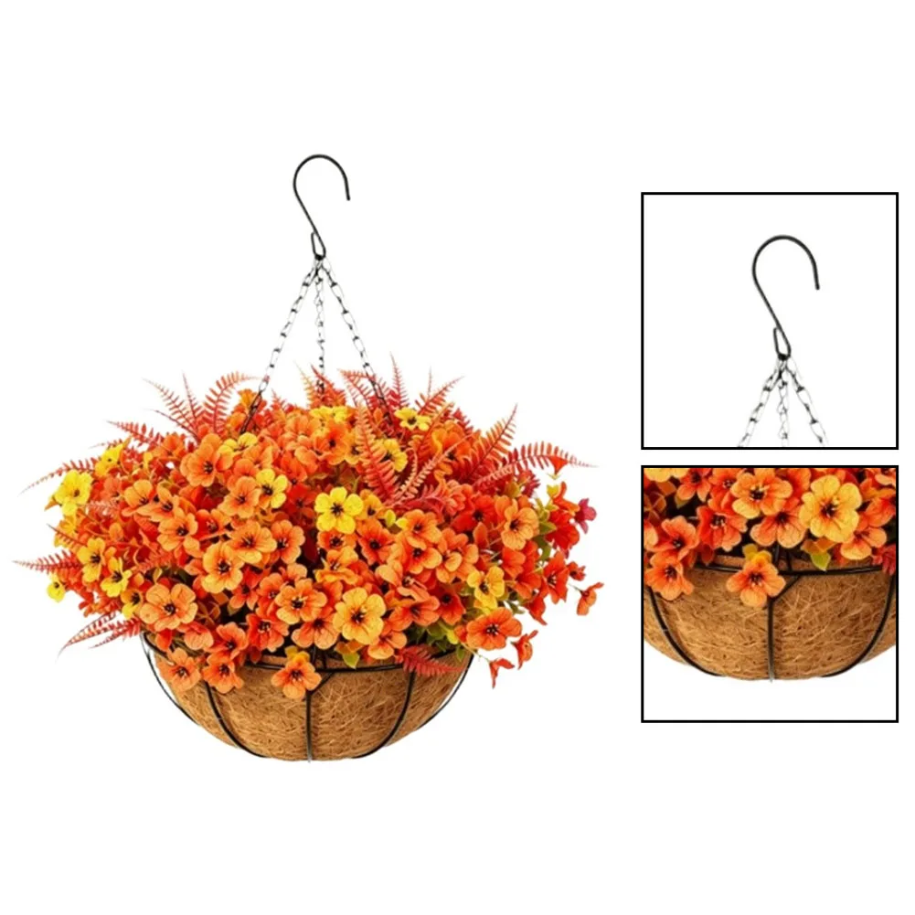 Weather Resistant Decor Artificial Hanging Basket For Autumn Season Vibrant Autumn Colors No Sunlight Required