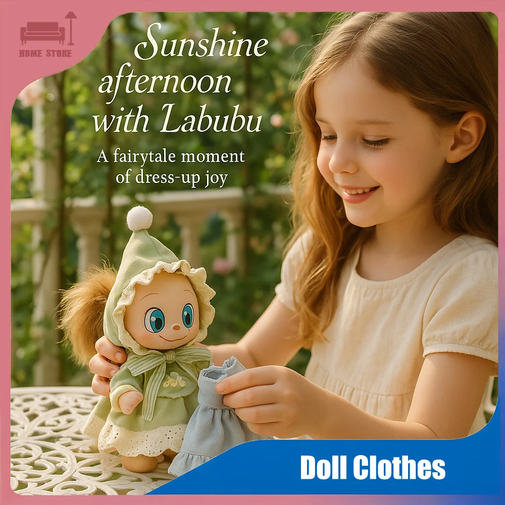 

Labubu Elf Outfit for Mini Dolls 17cm Pink Green Cotton Clothes Set with Skirt Accessories Bunny Style Cosplay DIY Gift