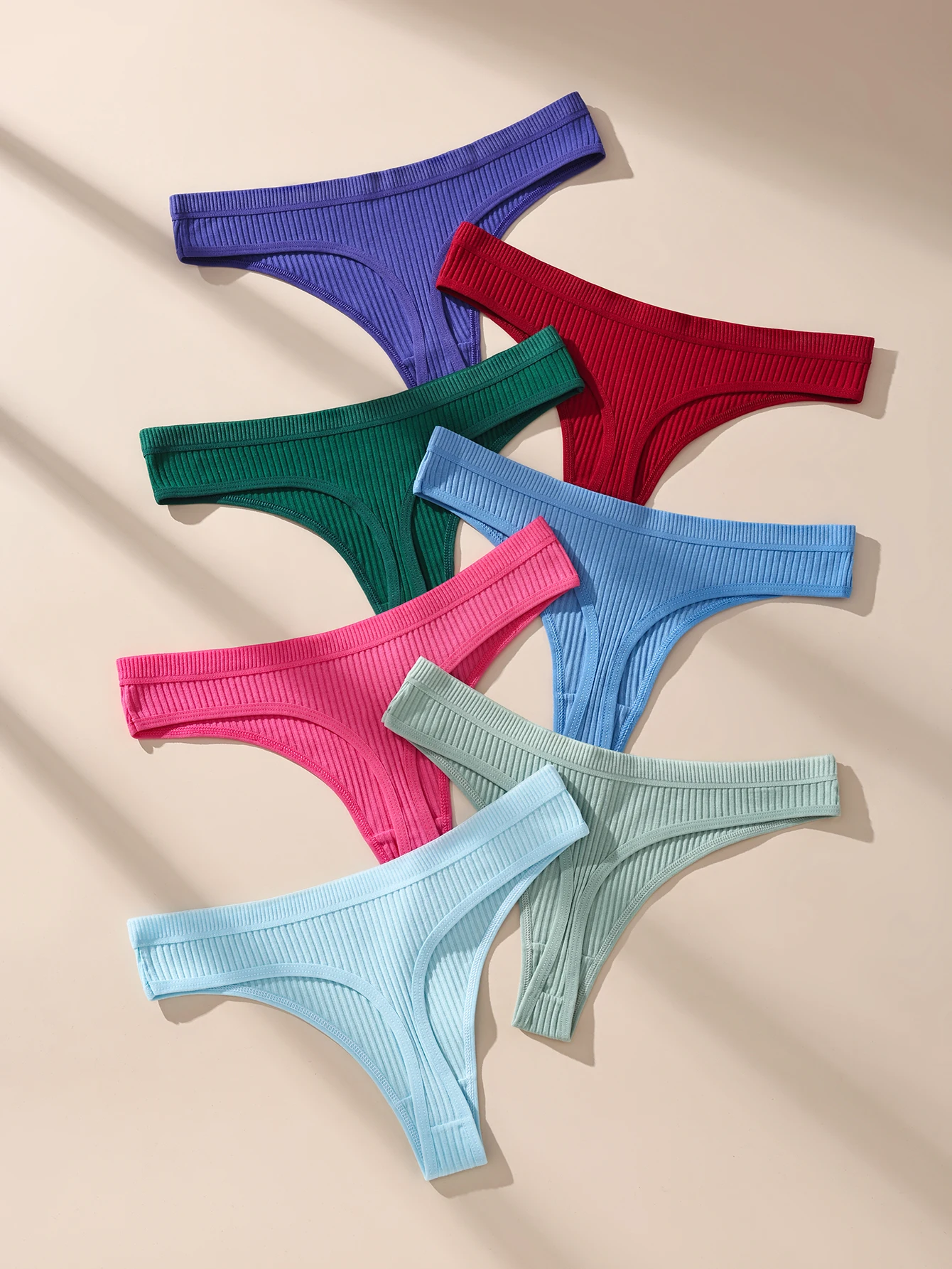 7Pcs Women's Thongs Panties Cotton Striped Underwear Sexy Women Lingerie Solid Intimates Comfort Panty Soft Hot G-Strings XS-XXL