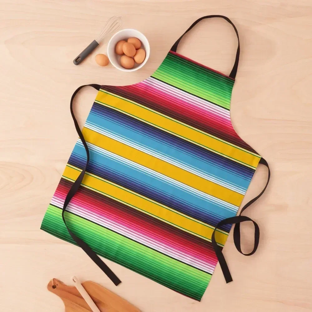 

Yellow Blue Green Mexican Serape Blanket Stripes Apron for women with pocket women's kitchens men Things For Kitchen Apron