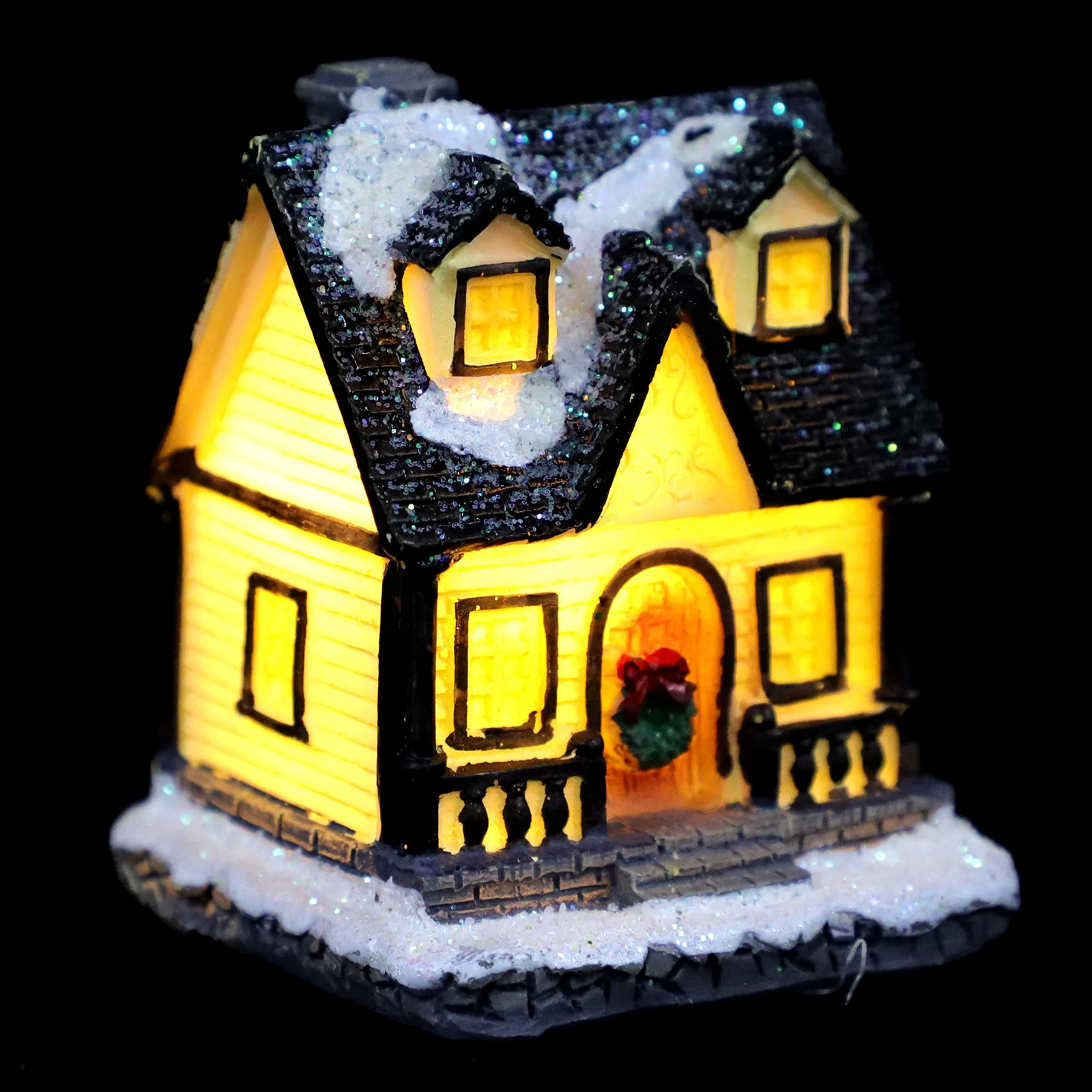 

Mini Christmas Resin House Decorative Ornament Xmas Party Adornment Luminous Desktop Decor Warm Cozy Festival Supply