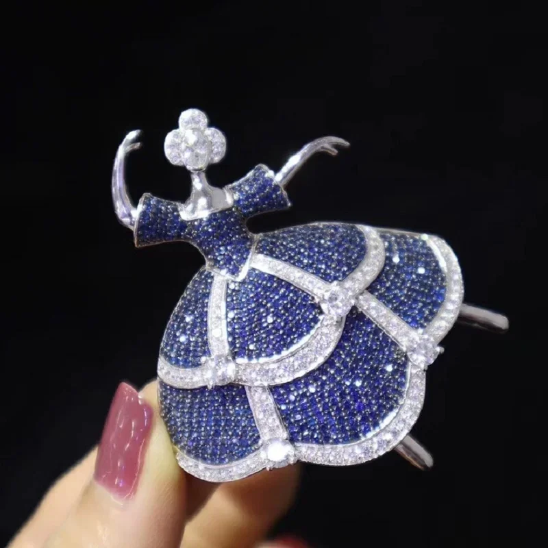 Pirmiana Fashion 46x60mm Dancing Girls Brooch S925 Silver Setting 5A CZ Gemstone Jewelry Women