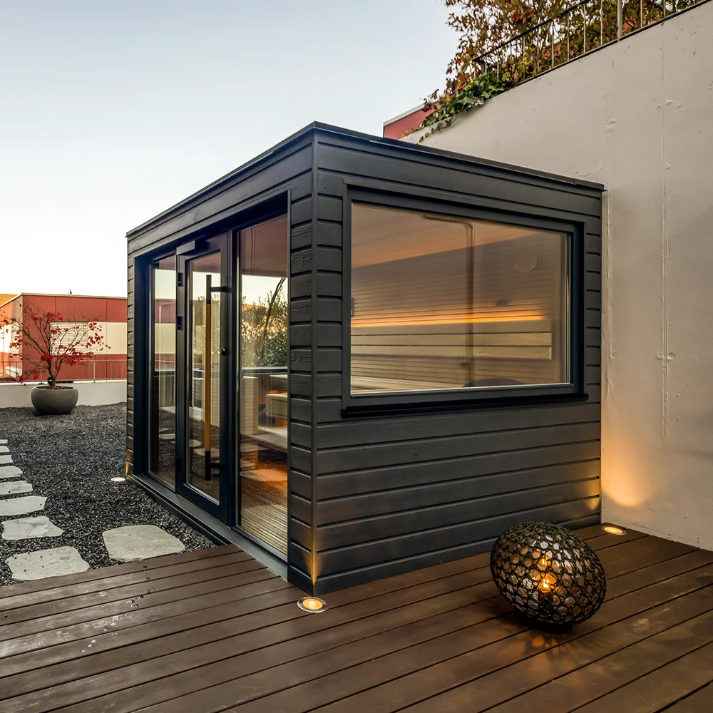 Canadian Red Cedar Outdoor Cube Panoramic Steam Sauna