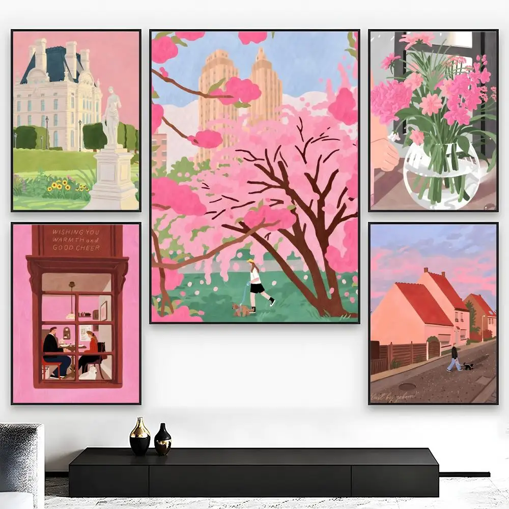 Happy pink bubble illustration Poster High-Grade Poster For Home Room Bar Cafe Decoration Art & Present