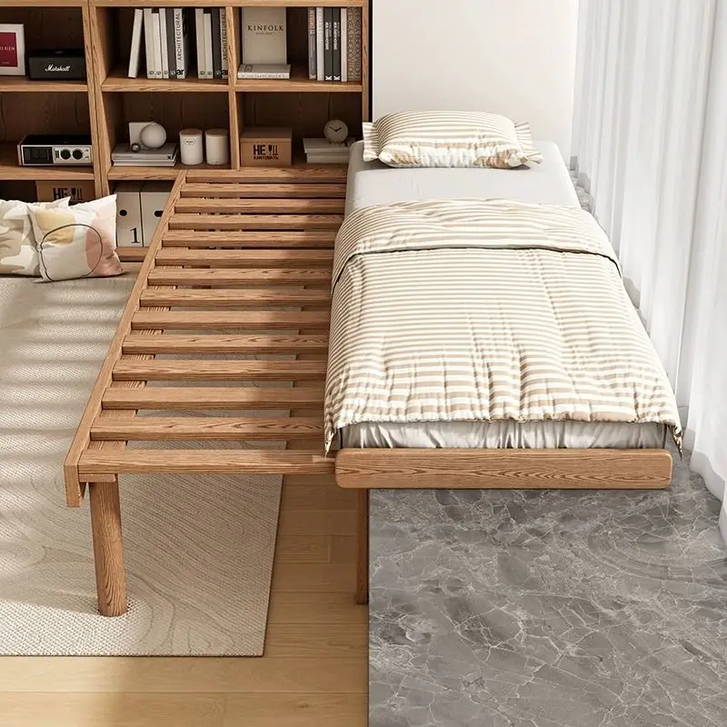 

All solid wood bay window bed multi-functional folding telescopic sofa dual-purpose one-piece small apartment ribs splicing bed