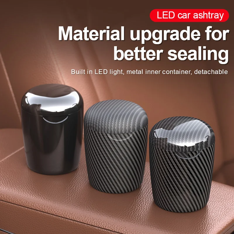 One-Click Open Car Ashtray With LED Ambient Light, Universal Smokeless Cigarette Holder Auto Interior Decor Parts