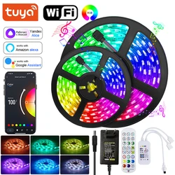 RGB LEDストリップライト,部屋の装飾,スマートテープ,音楽同期,Tuya,wifi,クリスマス,5050, 12v,30m