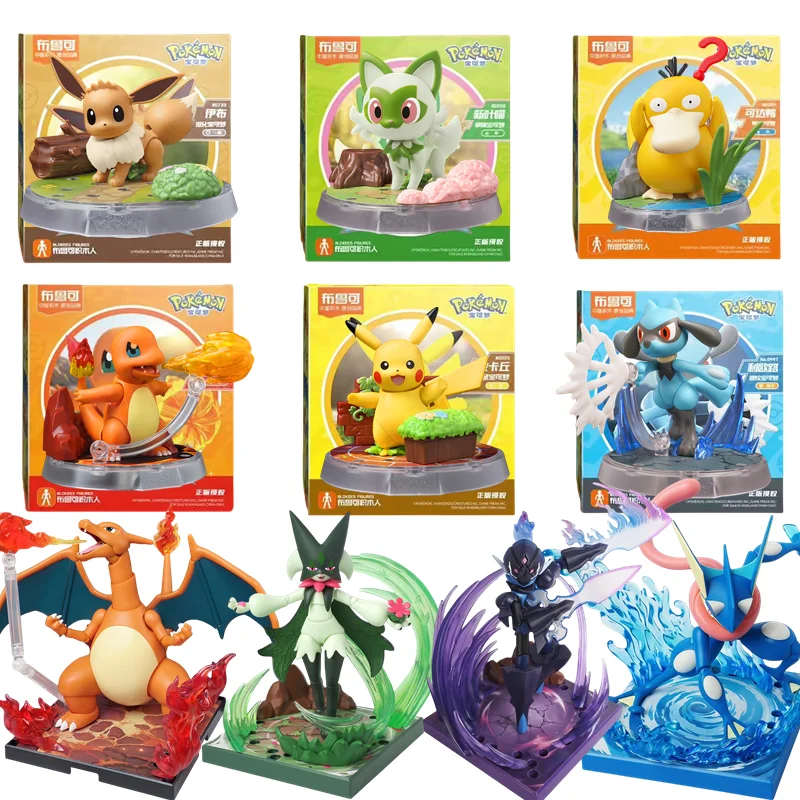 Original Blokees Pokemon Pikachu Blind Box Charizard Greninja Meowscarada Ceruledge Building Blocks Action Figure Anime Doll Toy