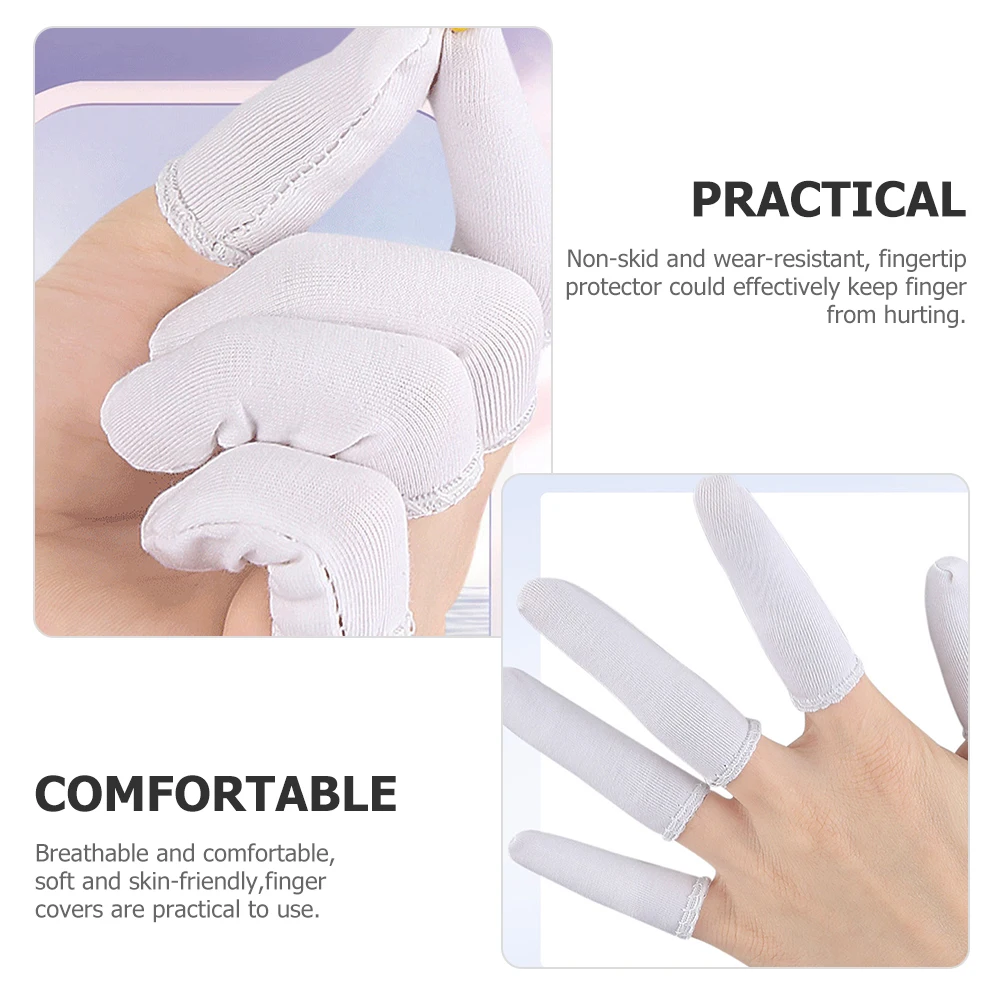 

60 Pcs Non-slip Finger Cots Non-skid Protectors Cotton Fingertip Protective Case Breathable Covers Pure