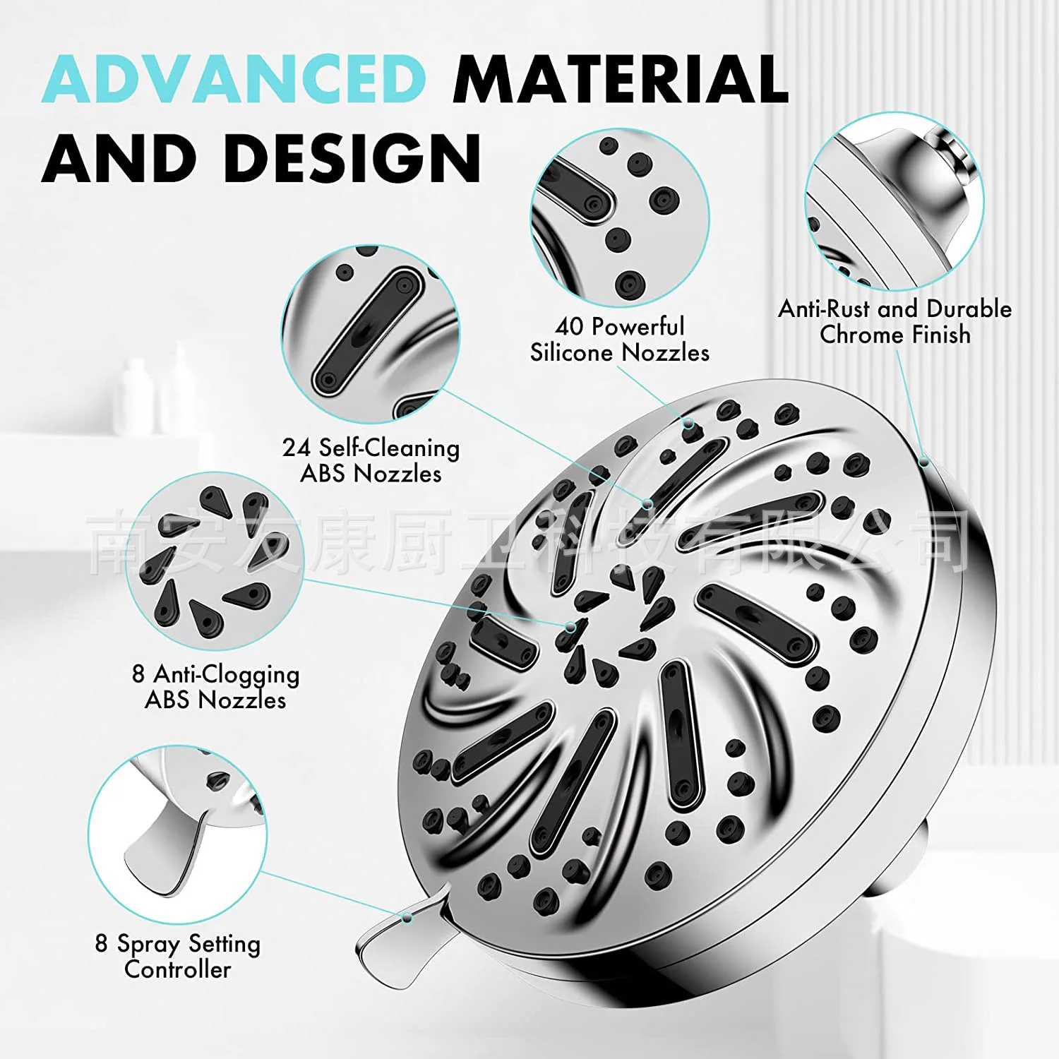 

Cross-border American bathroom concealed 5-inch multi-functional head 8-function supercharged round shower top spray