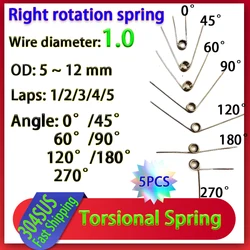 10Pcs Wire Diameter 1.0 Right Rotation Torsion Spring 304 Stainless Steel Torsion Spring Number of Turns 1/2/3/4/5 Turns