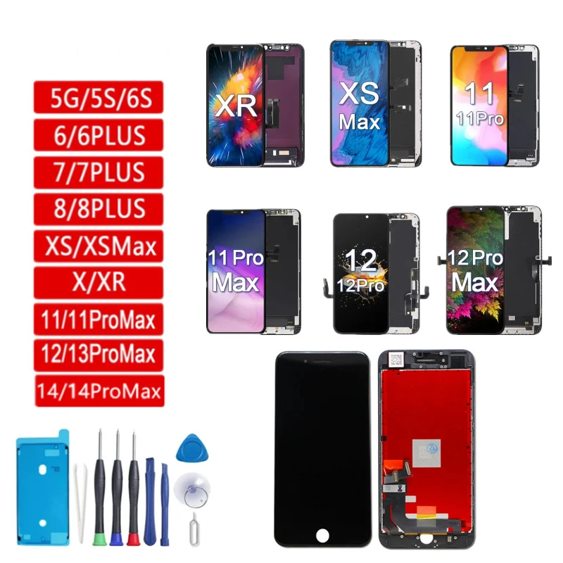 LCD Display Screen with 3D Touch Screen Digitizer, AAAA + Quality,for iPhone 12, 13, 14, 8, X, XR, XS MAX, 11, 11Pro