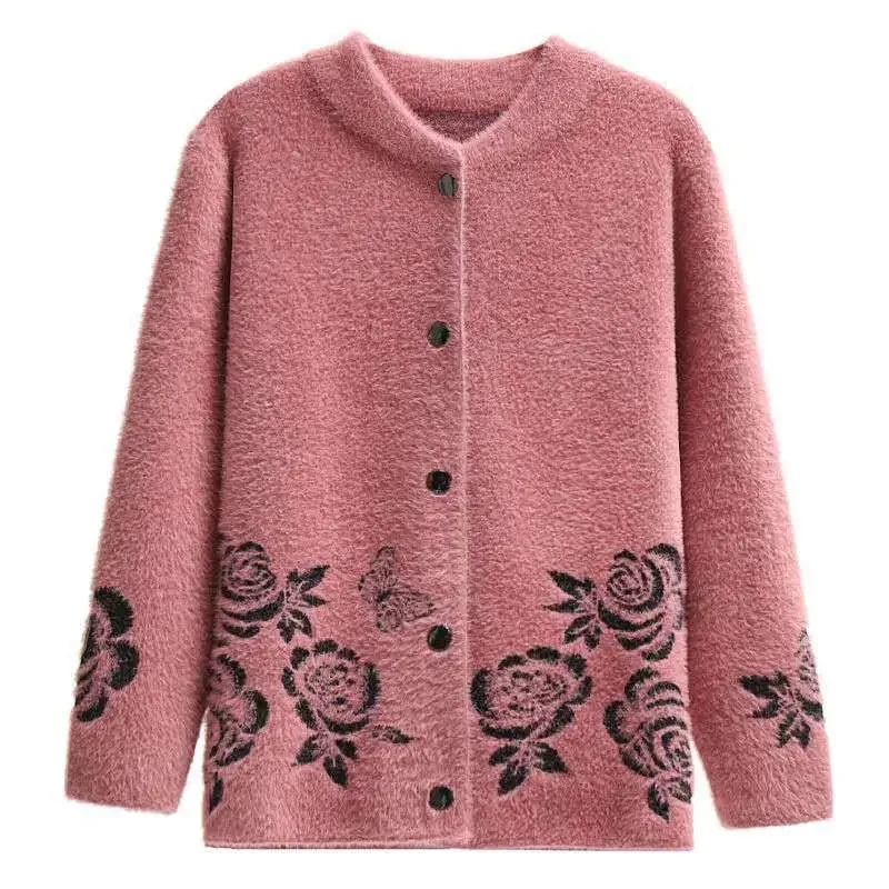 Imitation Mink Fleece Sweater Middle-Aged Elderly Grandma\'s Autumn Winter Coat Tops Women\'s Knitted Sweater Cardigan Jacket