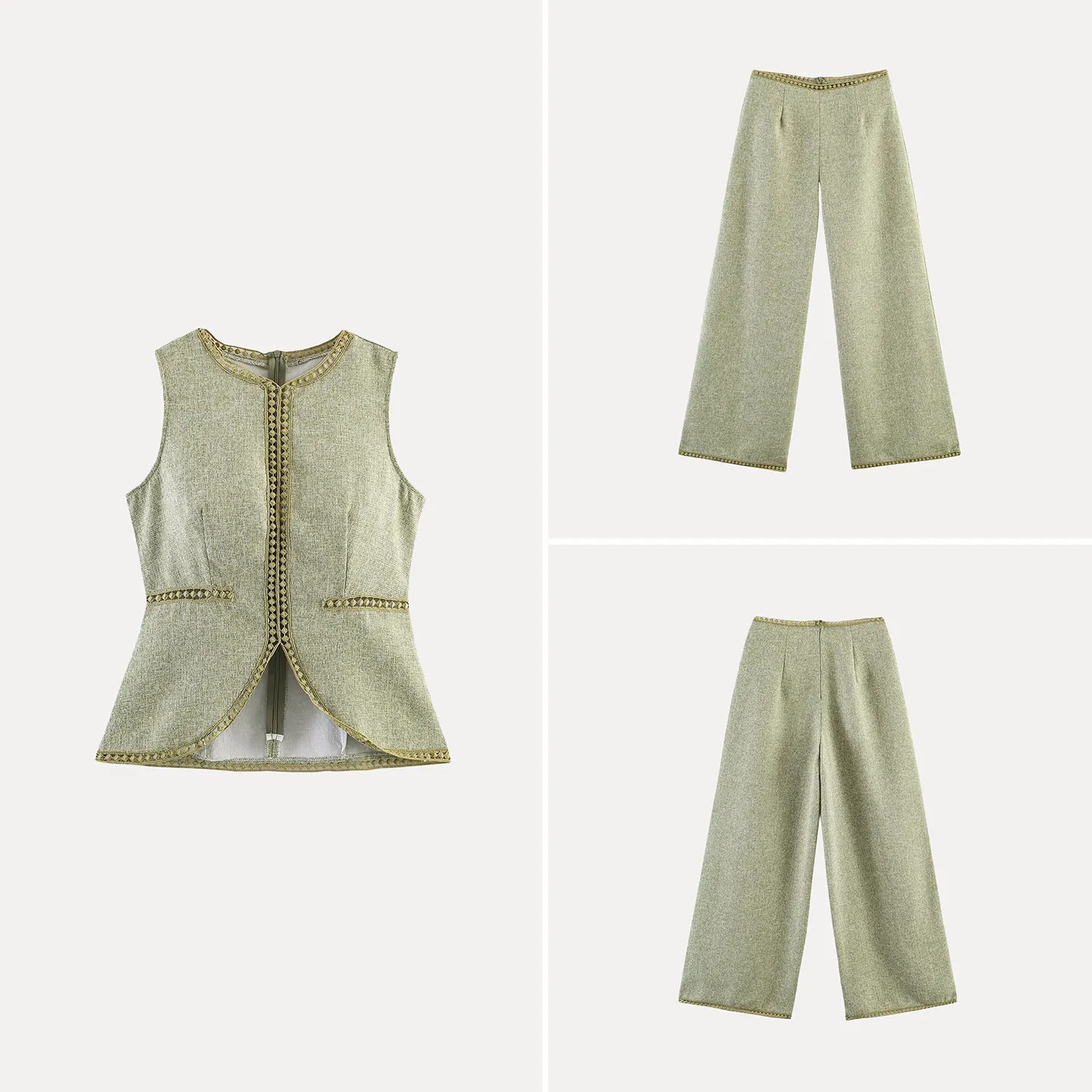 

Fashionable Slim Fit Pure Color Two Piece Set Elegant Commuter Style Women's Clothing ZADATA Brand Summer Collection