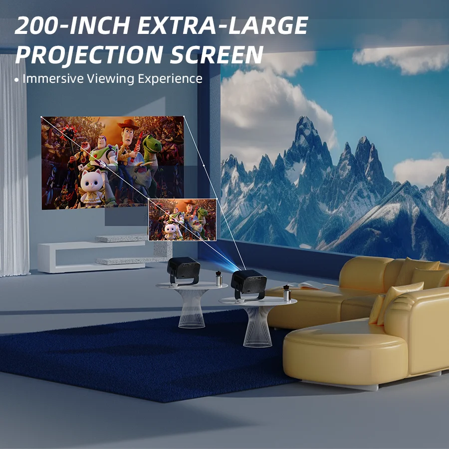 145 °   Mini proyector con soporte ajustable, con WiFi y Bluetooth, calidad 4K, enfoque eléctrico, corrección keystone, cine en casa