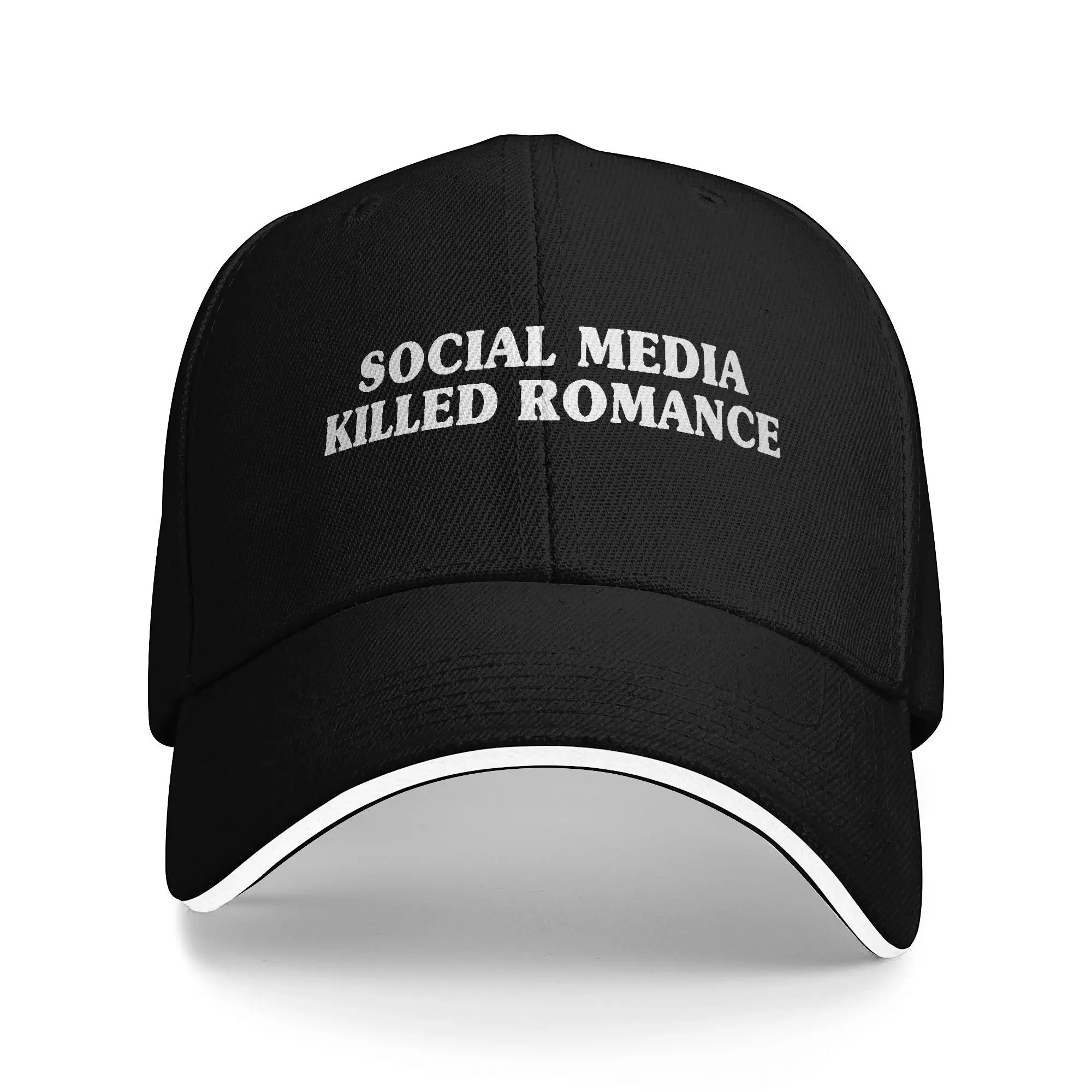 Social Media Killed Romance  Sandwich Cap Unisex  Retro Inspirational Caps Racing Cap Adjustable Polyester Baseball Cap Summer