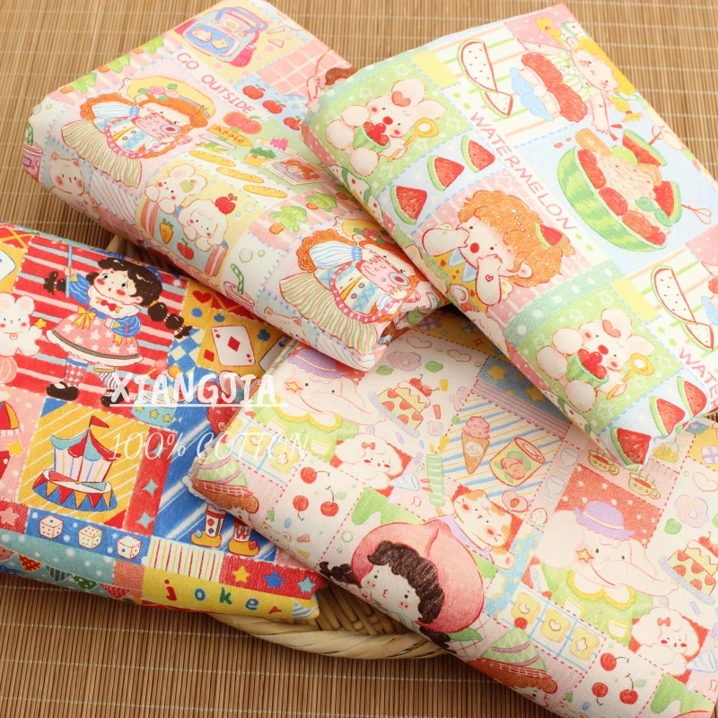 

40 шт., хлопковая мультяшная иллюстрация, тематический принт, класс A, ткань, детская одежда, материал для рукоделия, шитье своими руками, 100*145 см
