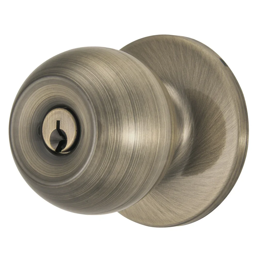 مقبض باب كروي كلاسيكي مدخل بمفتاح، قفل أمان عالي التحمل من النحاس العتيق، سهل التركيب، متوافق مع باب اليد اليمنى واليسرى