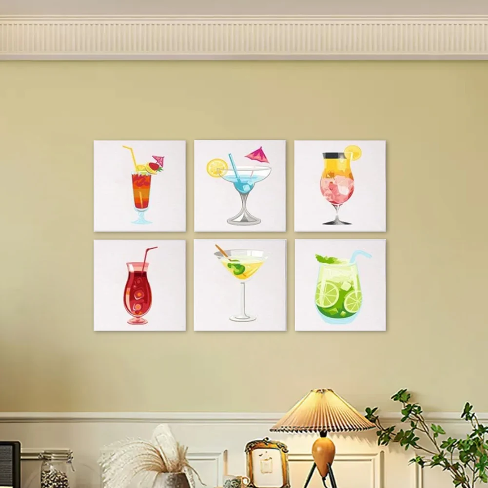 6パック カラーバイナンバー ペイントキット 筆とアクリル絵の具付き DIY アクリル油絵 カラーバイナンバーキット 初心者向け