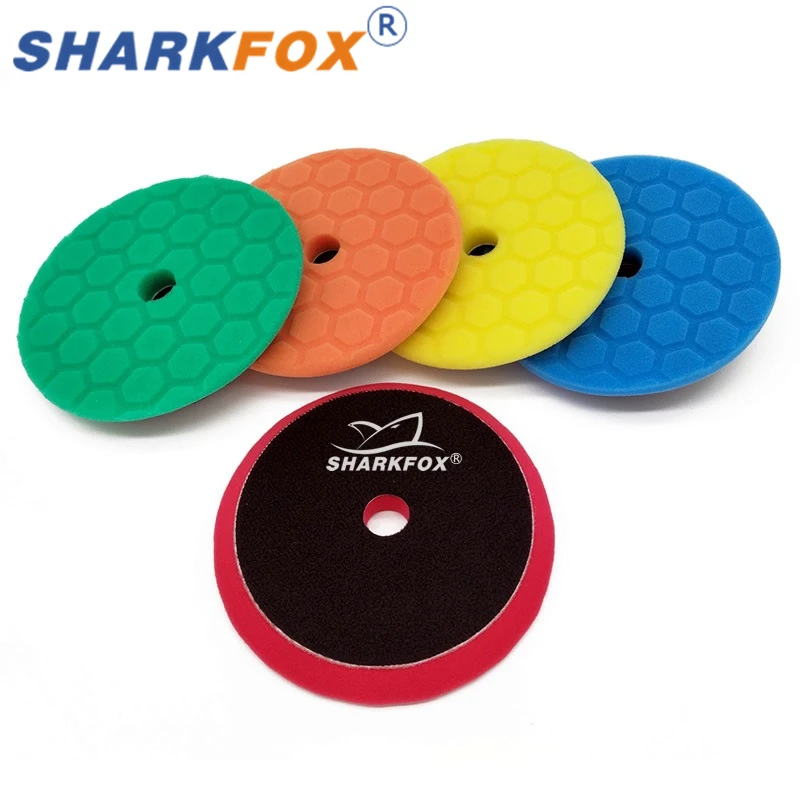 Sharkfox 5Pieces Buffing Pads set 125mm/5Inch Car Foam Drill Polishing Pad Sponge wheel Set Kit Power Tool Car Polisher