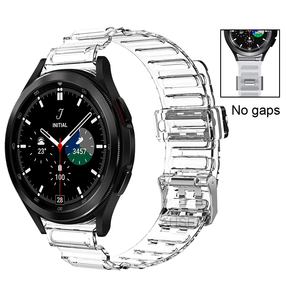 2pcs For Samsung Galaxy Watch 7 4 5 6/5 pro 40mm/44mm/45mm watch 4 6 Classic 47mm 46mm/42mm band+case Clear TPU strap Curved end