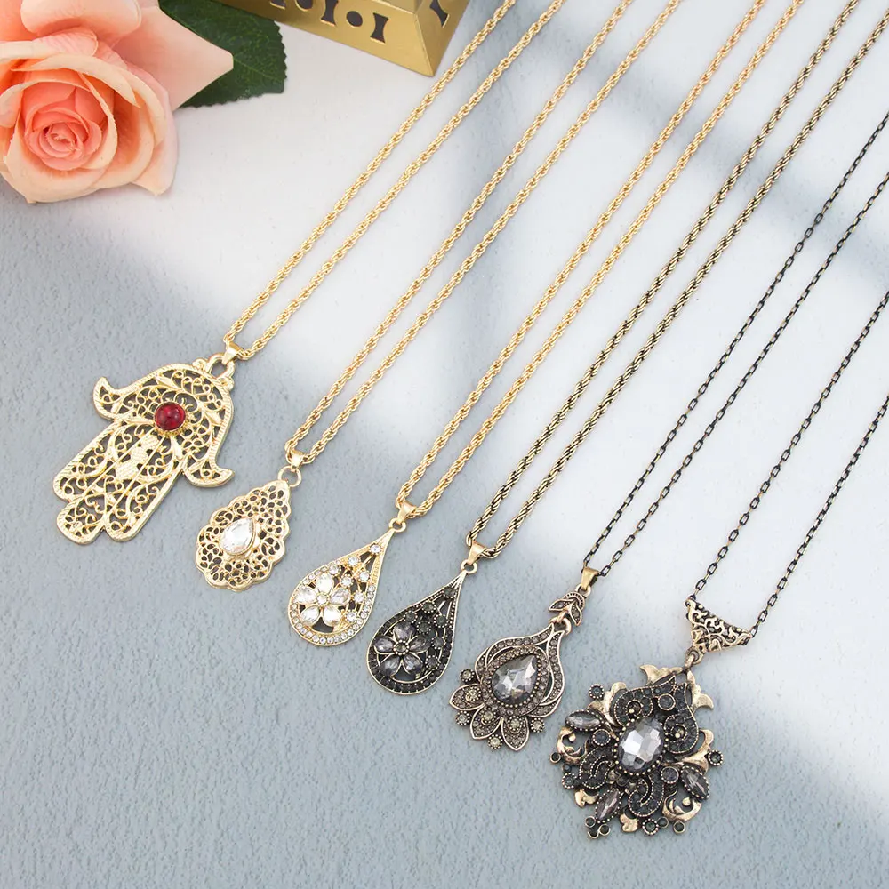 Modische goldfarbene Kristall-Anhänger-Halskette für Damen, arabischer Brautschmuck, indische Strandparty-Halskette, Großhandel