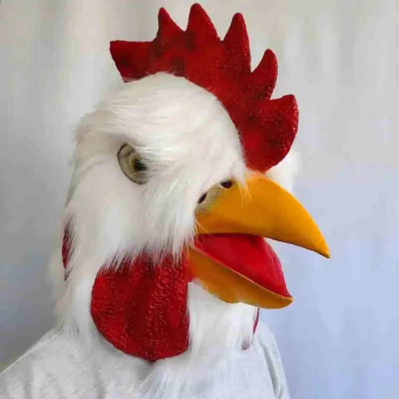 Rooster Animal Head Mask For Halloween Costume Cosplay Party Headgear Props Novelty Plush Chicken Head Latex Mask Adult DFHJYTGE