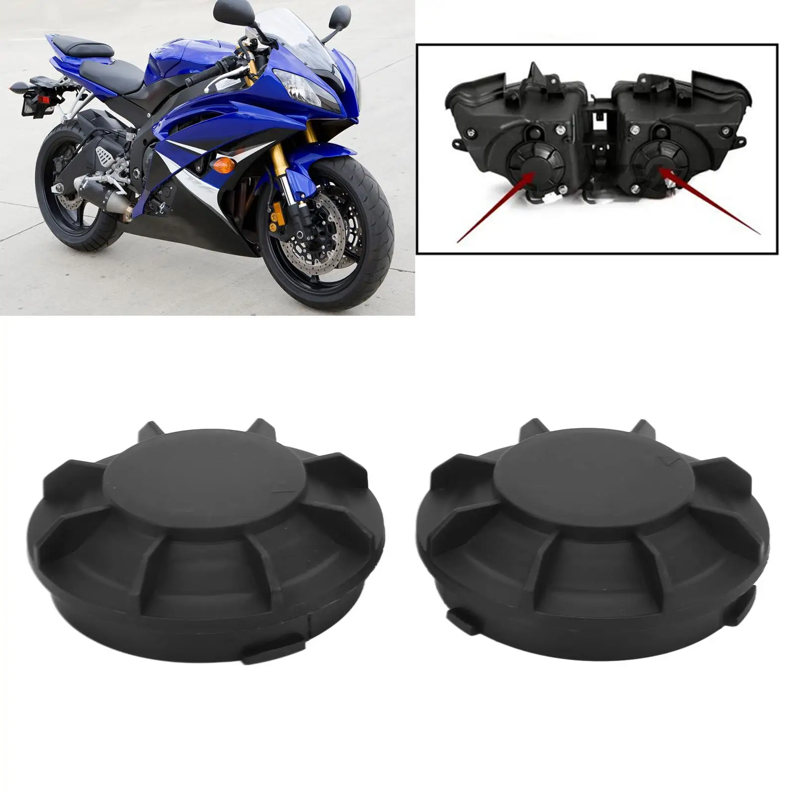 Motorcycle Headlight Rear Cover Headlamp Dust Cap Waterproof Replacement for YZF R1 2006‑2008
